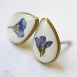 Flower Resin Earrings - Tiny Forget Me Not Teardrop Studs