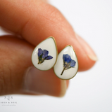 Flower Resin Earrings - Tiny Forget Me Not Teardrop Studs