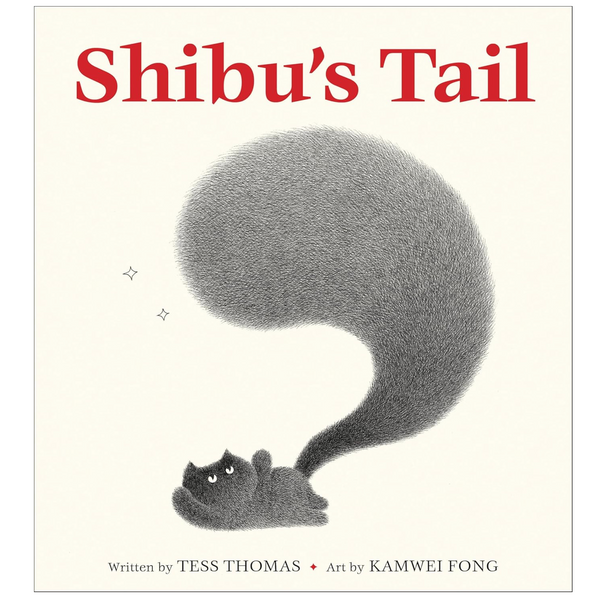 Book cover of 'Shibu's Tail' with a cat and tail illustration on a white background.