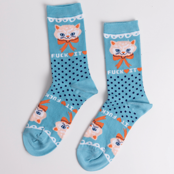 Fuck It Retro Kitty Women's Crew Socks