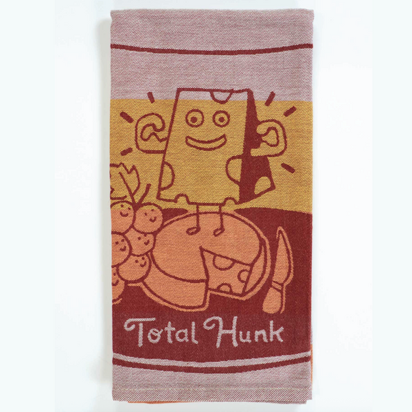 Towel with cartoon character and text 'Total Hunk' on a white background