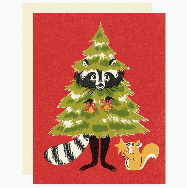 Raccoon Christmas Tree Card
