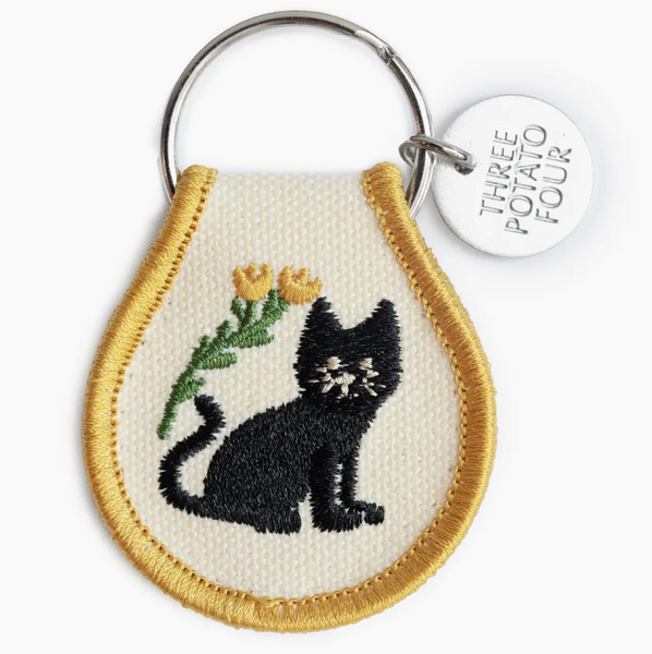 Embroidered Fabric Keychain - Black Cat