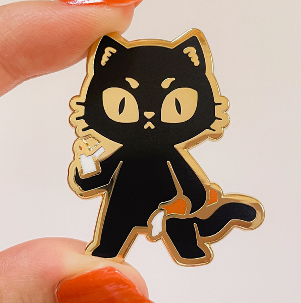 Arson Black Cat Enamel Pin