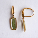 Flower Resin Earrings - Huggie Hoops With Fern
