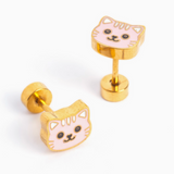Pink Kitty Screw Back Stud Earrings - Full Circle Gifts & Goods