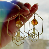 Honeybee + Hexagon Earrings with Citrine Stone Beads