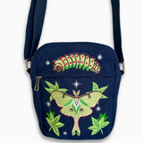 Luna Moth Embroidered Corduroy Crossbody Bag