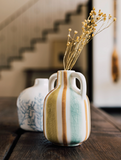 Rustic Stripe Ceramic Bud Vase