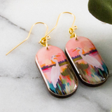 Pastel Watercolor Heron Oblong Earrings