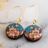 Turquoise + Pink Cherry Blossom Circle Earrings