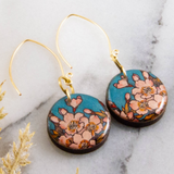 Turquoise + Pink Cherry Blossom Circle Earrings