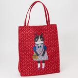 Fancy Kitty Jacquard Tote In Red