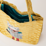 Fancy Kitty Jacquard Tote In Yellow