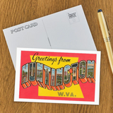 Vintage Style Postcard - Greetings From Huntington, WV Red Background