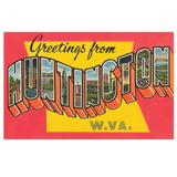 Vintage Style Postcard - Greetings From Huntington, WV Red Background