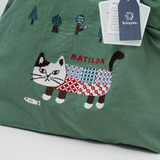 Kusuguru Embroidered Cat Nylon Shoulder Tote Bag In Green