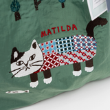 Kusuguru Embroidered Cat Nylon Shoulder Tote Bag In Green