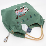 Kusuguru Embroidered Cat Nylon Shoulder Tote Bag In Green