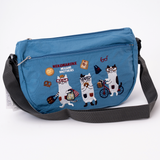 Kusuguru Embroidered Cat Nylon Crossbody Bag In Denim Blue