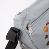 Kusuguru Embroidered Cat Nylon Crossbody Bag In Denim Blue