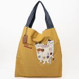 Kusuguru Japan Three Cats Embroidered Large Tote Bag In Yellow