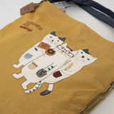 Kusuguru Japan Three Cats Embroidered Large Tote Bag In Yellow