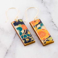 NAVY & GOLD FLORAL RECTANGLE EARRINGS