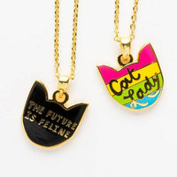 CAT LADY / THE FUTURE IS FELINE DOUBLE SIDED PENDANT