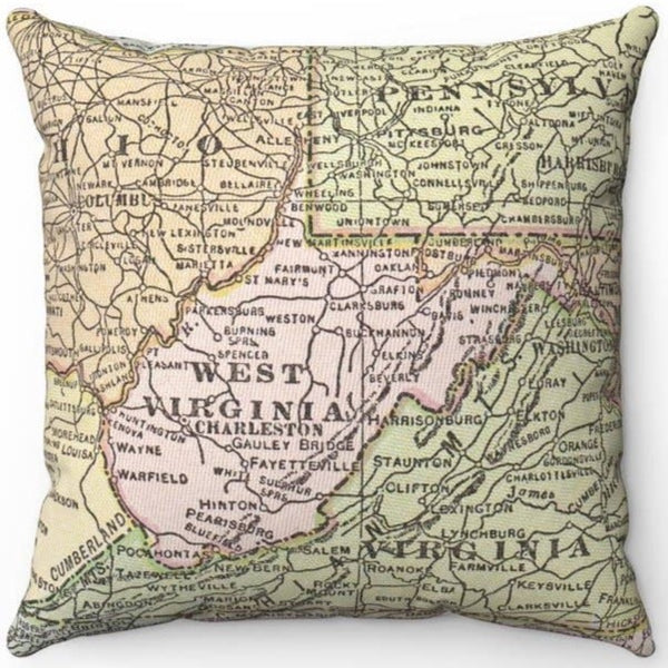 WEST VIRGINIA VINTAGE MAP PILLOW PINK STATE