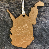 LASER CUT & ETCHED WOOD ORNAMENT - HAPPY HOLIDAYS FROM WV