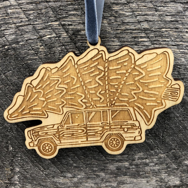 LASER CUT & ETCHED WOOD ORNAMENT - TRUCKSTER WITH TREE