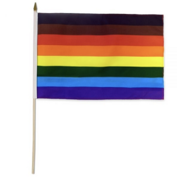 PEOPLE OF COLOR RAINBOW PRIDE FLAG ON A STICK