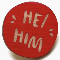 LASER ENGRAVED WOOD PIN - RED PRONOUNS