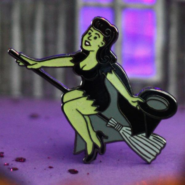 PINUP WITCH GLOW IN THE DARK ENAMEL PIN