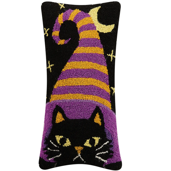 WITCH CAT WOOL HOOKED PILLOW