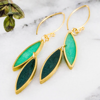 Spring Green Brass Leaf Earrings