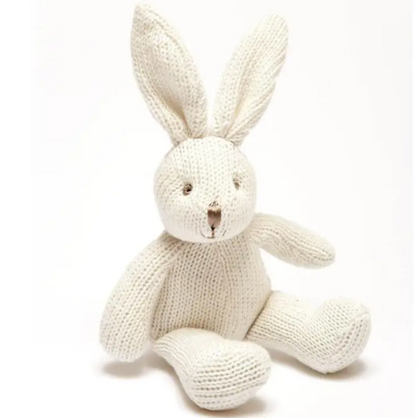 HAND KNITTED RATTLE - WHITE BABY BUNNY