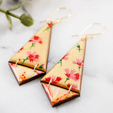 JAPANESE DOUBLE TRIANGLE EARRINGS - GOLD + PINK FLORAL