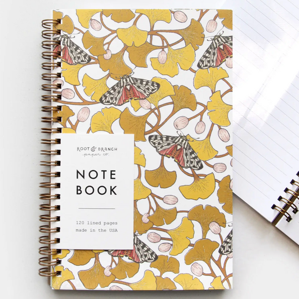 Ginkgo + Tiger Moth Spiral Notebook
