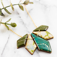 JAPANESE GEOMETRIC PETAL NECKLACE - TURQUOISE + GREEN