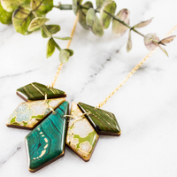 JAPANESE GEOMETRIC PETAL NECKLACE - TURQUOISE + GREEN
