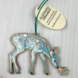 ILLUSTRATED WOOD ORNAMENT - SNOW DEER