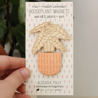 WOODEN HOUSEPLANT MAGNET PAIR - ALOCASIA POLLY