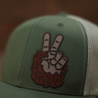 DAD HAT OLIVE WITH OFF-CENTER BIGFOOT PEACE PATCH