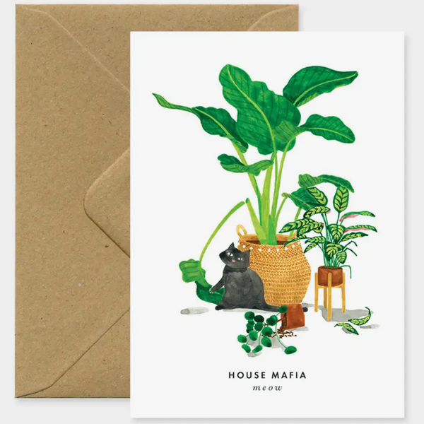 CAT WITH PLANT HOUSE MAFIA CARD
