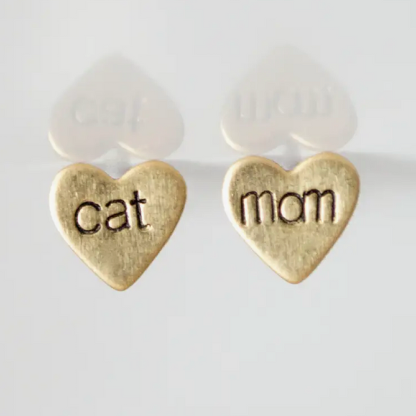 CAT MOM HEART STUD EARRINGS