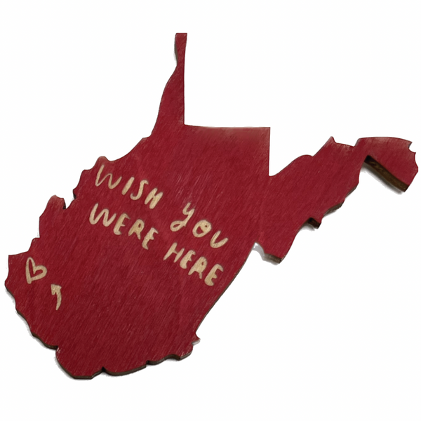 RED WISH YOU WERE HERE WV WOOD MAGNET