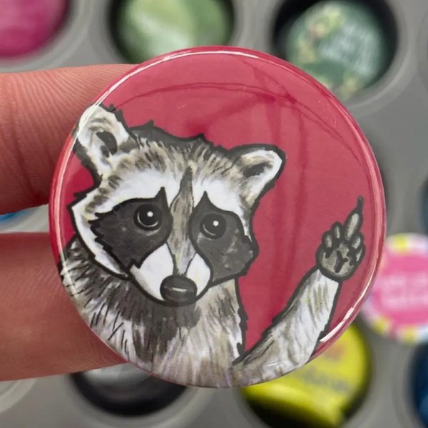 RACCOON MIDDLE FINGER BUTTON