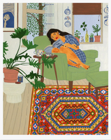 PLANT LADY READING IN ARMCHAIR PRINT